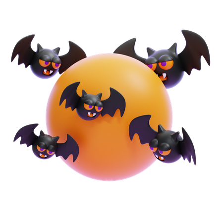 Full Moon With Bats  3D Icon