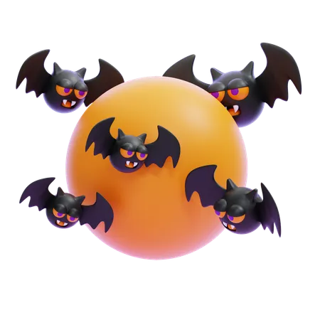 Full Moon With Bats  3D Icon