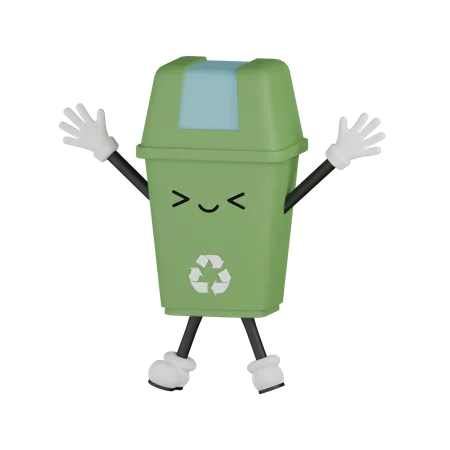 Fully Happy Trash Bin  3D Illustration