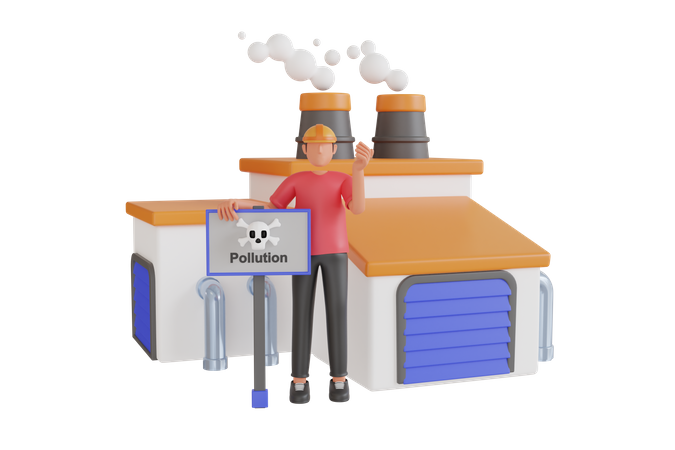 Fumée de pollution émise par les cheminées d'usine  3D Icon