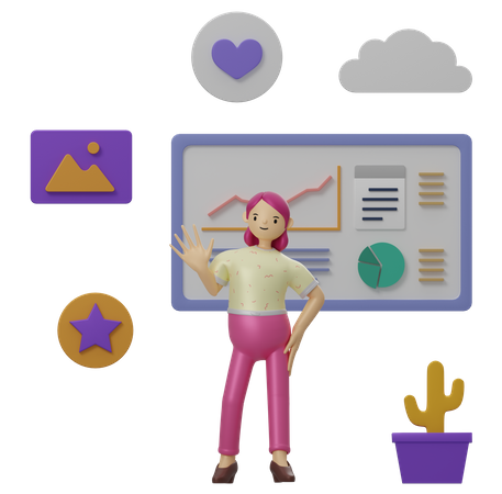 Funcionária trabalhando em dados  3D Icon