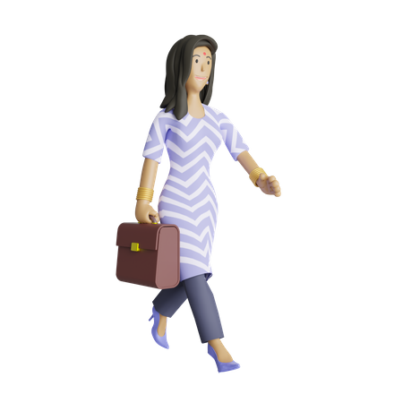 Empregado de negócios do sul da Índia andando com maleta  3D Illustration