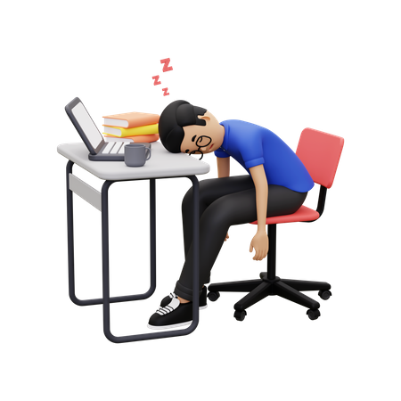 Empregado de negócios dormindo no trabalho  3D Illustration