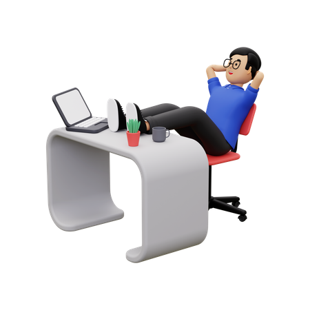 Empregado de negócios relaxando no trabalho  3D Illustration
