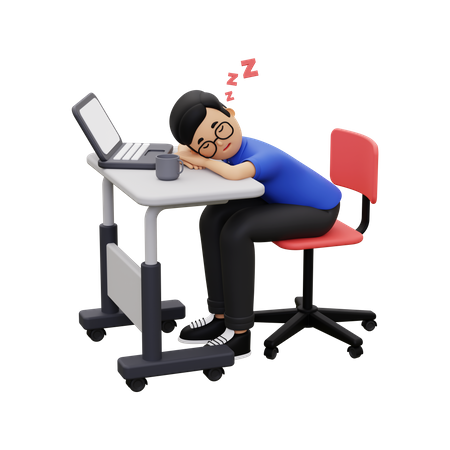 Funcionário dormindo no trabalho  3D Illustration