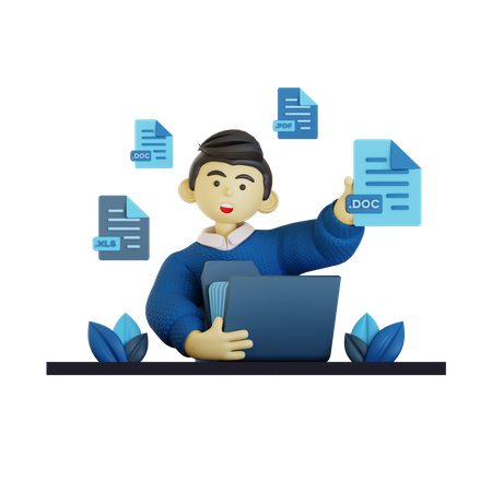 Funcionário masculino gerencia documentos  3D Icon