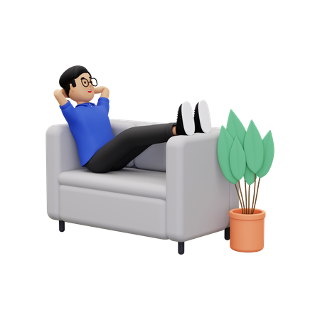 Funcionário relaxando no sofá  3D Illustration