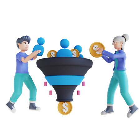 Funcionário trabalhando no funil de vendas  3D Icon