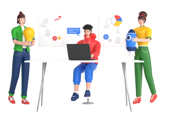 Funcionários da empresa compartilhando pensamentos e ideias  3D Icon