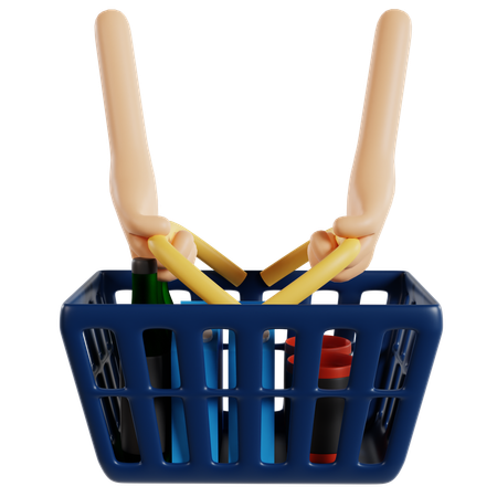 Fundamentos da cesta de compras de supermercado  3D Icon