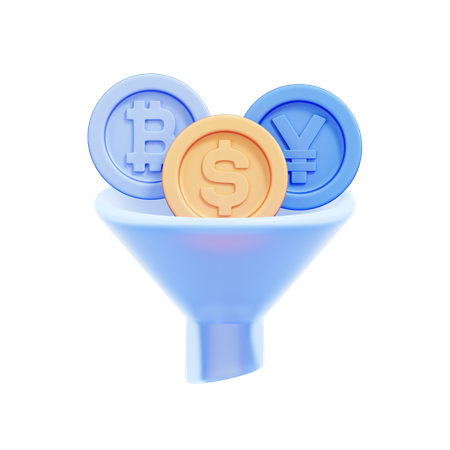 동전이 담긴 깔때기  3D Icon