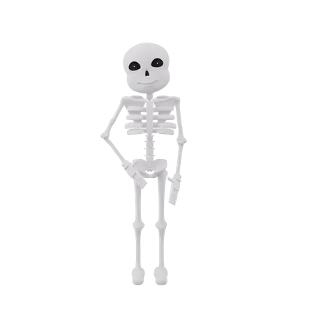 Funny skeletons giving standing pose  3D Illustration