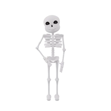 Funny skeletons giving standing pose 3D Illustration