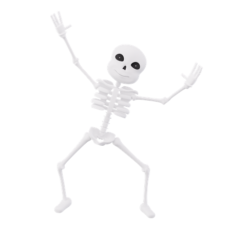 Funny skeletons raised both hands  3D Illustration