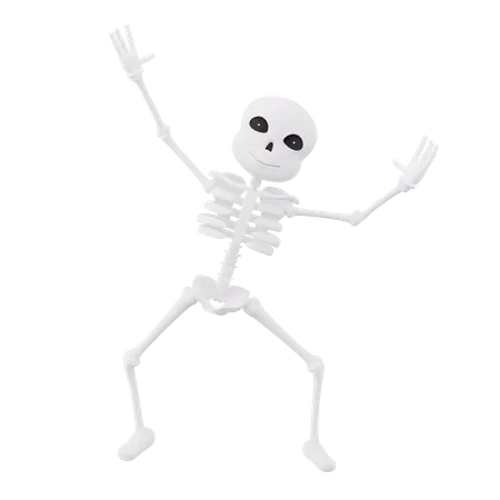 Funny skeletons raised both hands 3D Illustration