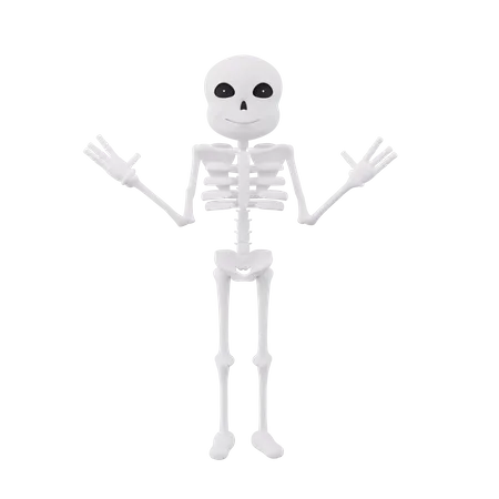 Funny skeletons standing with open hands 3D Illustration