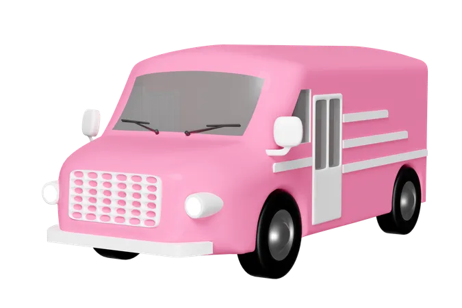 Camion Rosa 3 D Icono De Furgoneta De Reparto Aislado Servicio Transporte Concepto De Envio Ilustracion En 3 D 3D Illustration