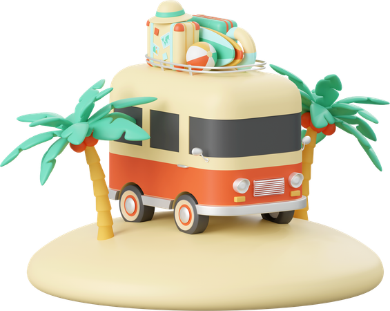 Furgoneta de verano con accesorios de playa  3D Icon