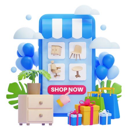 Furniture Product Mobile Store  3D Illustration