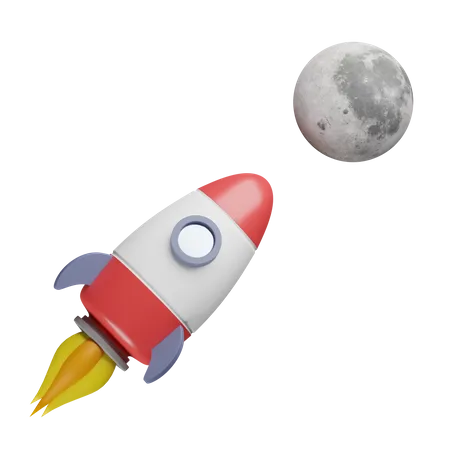 Fusée en route vers la Lune  3D Illustration