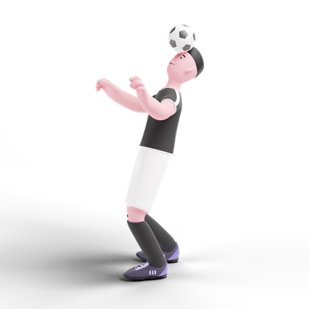 Football-Spieler dribbelt Ball mit Kopf  3D Illustration