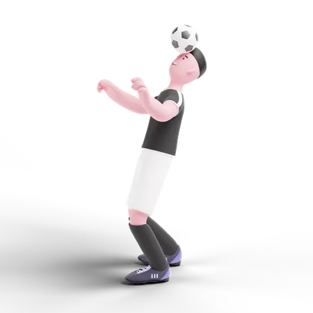 Football-Spieler dribbelt Ball mit Kopf  3D Illustration