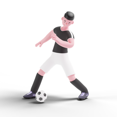 Football-Spieler dribbelt mit Ball  3D Illustration