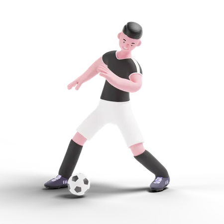 Football-Spieler dribbelt mit Ball  3D Illustration