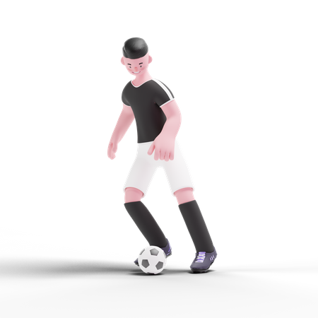 Football-Spieler dribbelt mit Ball  3D Illustration