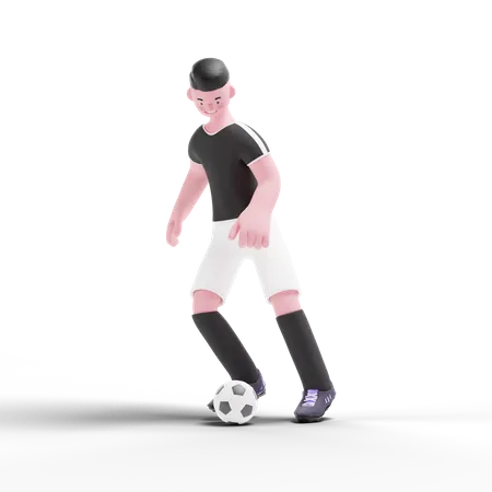 Football-Spieler dribbelt mit Ball  3D Illustration