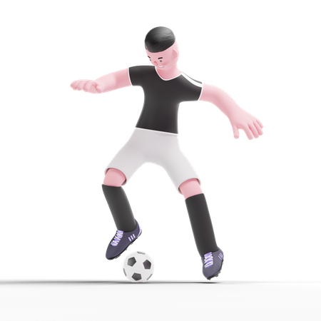 Football-Spieler dribbelt Ball  3D Illustration