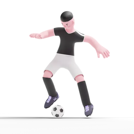 Football-Spieler dribbelt Ball  3D Illustration