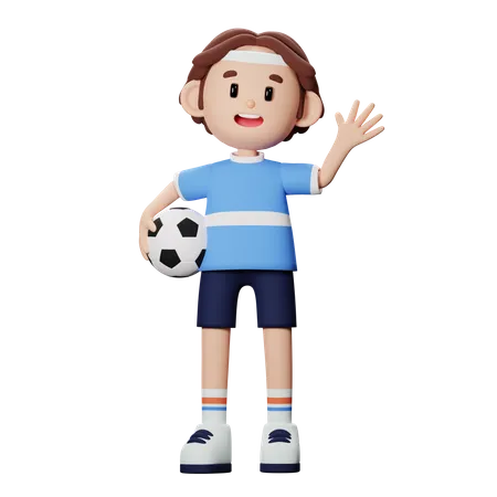 Footballspieler mit Ball  3D Illustration