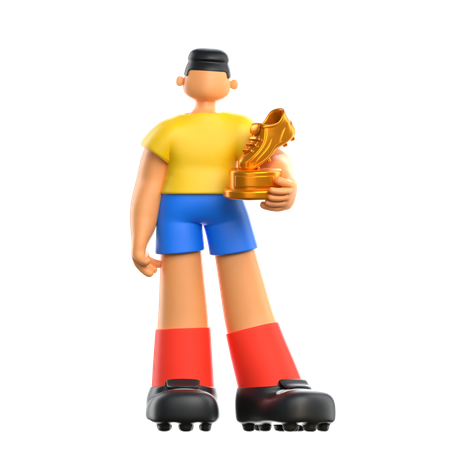 Fußballspieler mit Trophäe  3D Illustration