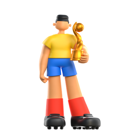 Fußballspieler mit Trophäe  3D Illustration