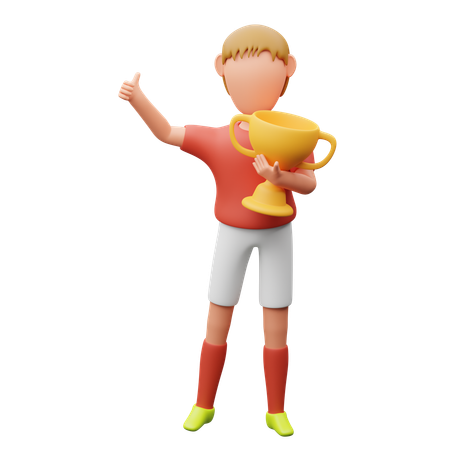 Footballspieler mit Trophäe  3D Illustration