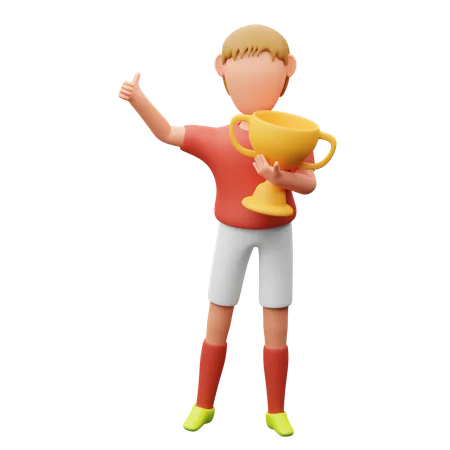 Footballspieler mit Trophäe  3D Illustration