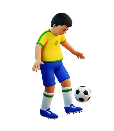 Footballspieler jongliert mit einem Fußball  3D Illustration