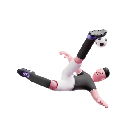 Football-Spieler kickt Ball in die Luft  3D Illustration