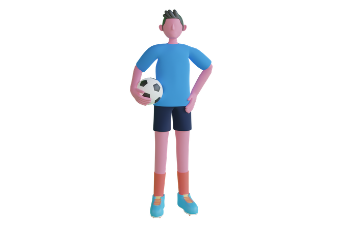 Footballspieler mit Ball  3D Illustration