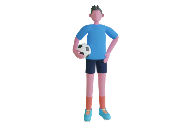 Footballspieler mit Ball  3D Illustration