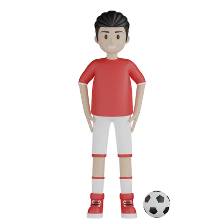 Fußballspieler mit Fußball  3D Illustration