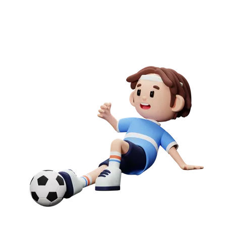 Footballspieler tackelt mit dem Ball  3D Illustration