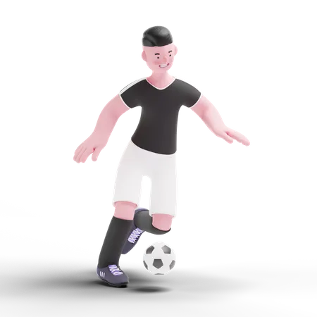 Fußballspieler trainiert für Spiel  3D Illustration