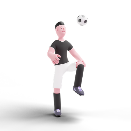 Football-Spieler üben mit Ball  3D Illustration