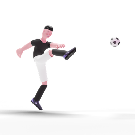 Footballspieler tritt Ball  3D Illustration