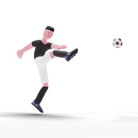 Footballspieler tritt Ball  3D Illustration