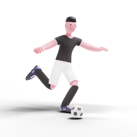 Footballspieler tritt Ball  3D Illustration