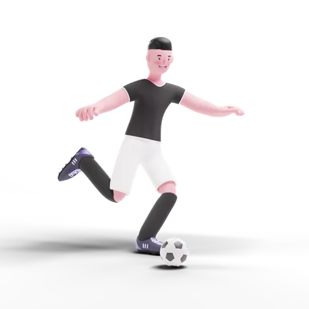 Footballspieler tritt Ball  3D Illustration