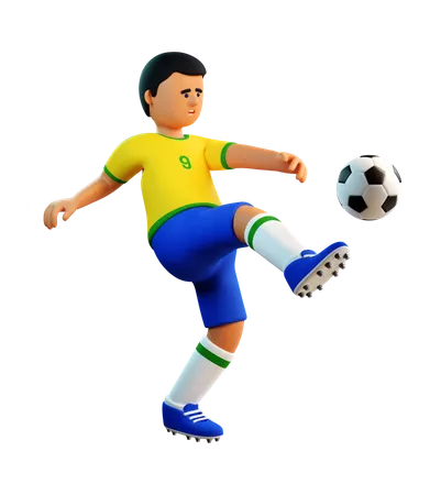 Fußballspieler kickt den Ball  3D Illustration